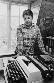 Joan Aiken with her typewriter. Her Wolves Chronicles will always have a special place in my heart. When you love something that much as a child, it just never goes away.